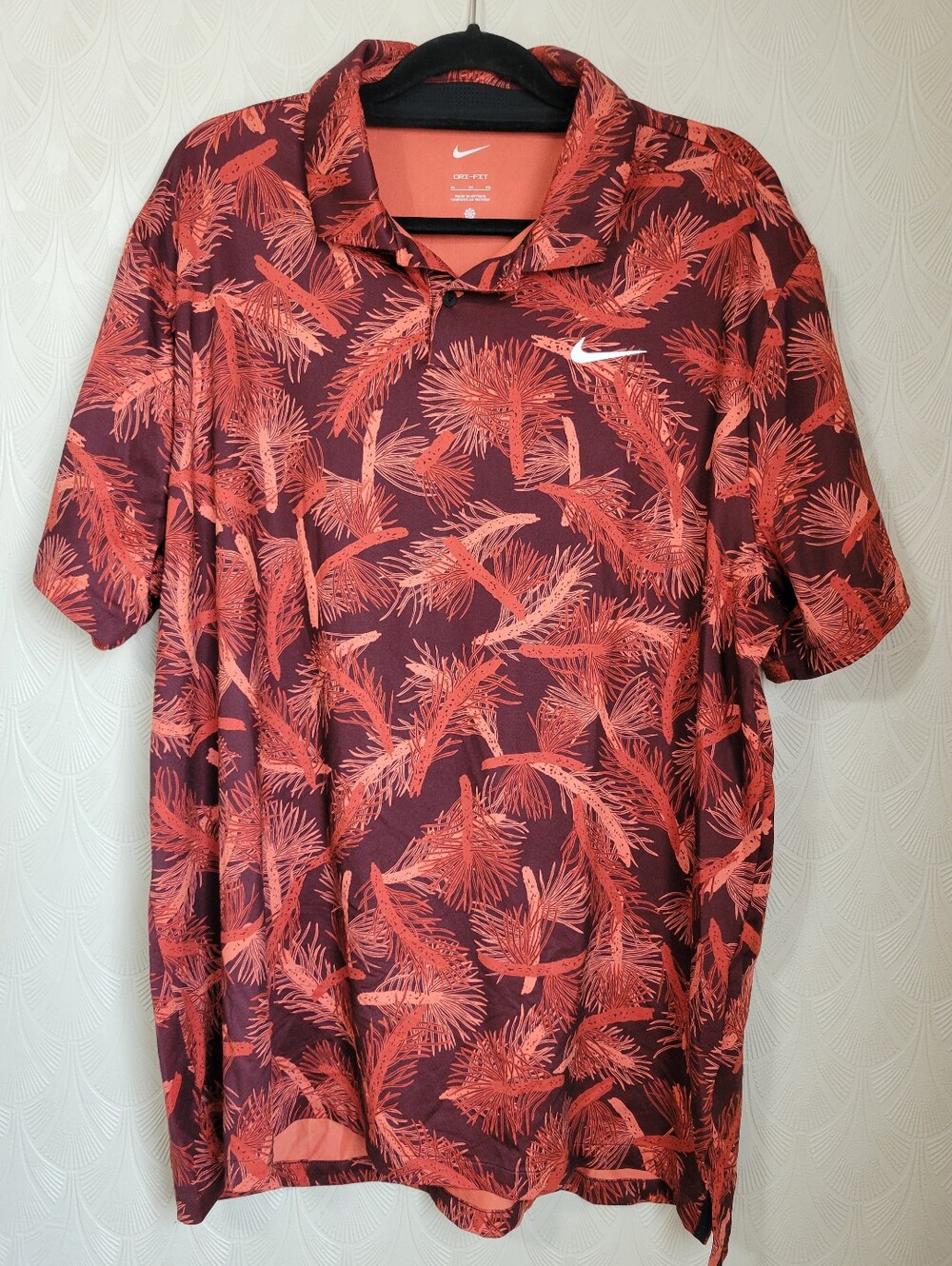 Nike Dri Fit Pine All Over Print Polo Shirt Men's size XL Red Orange FQ0402-626